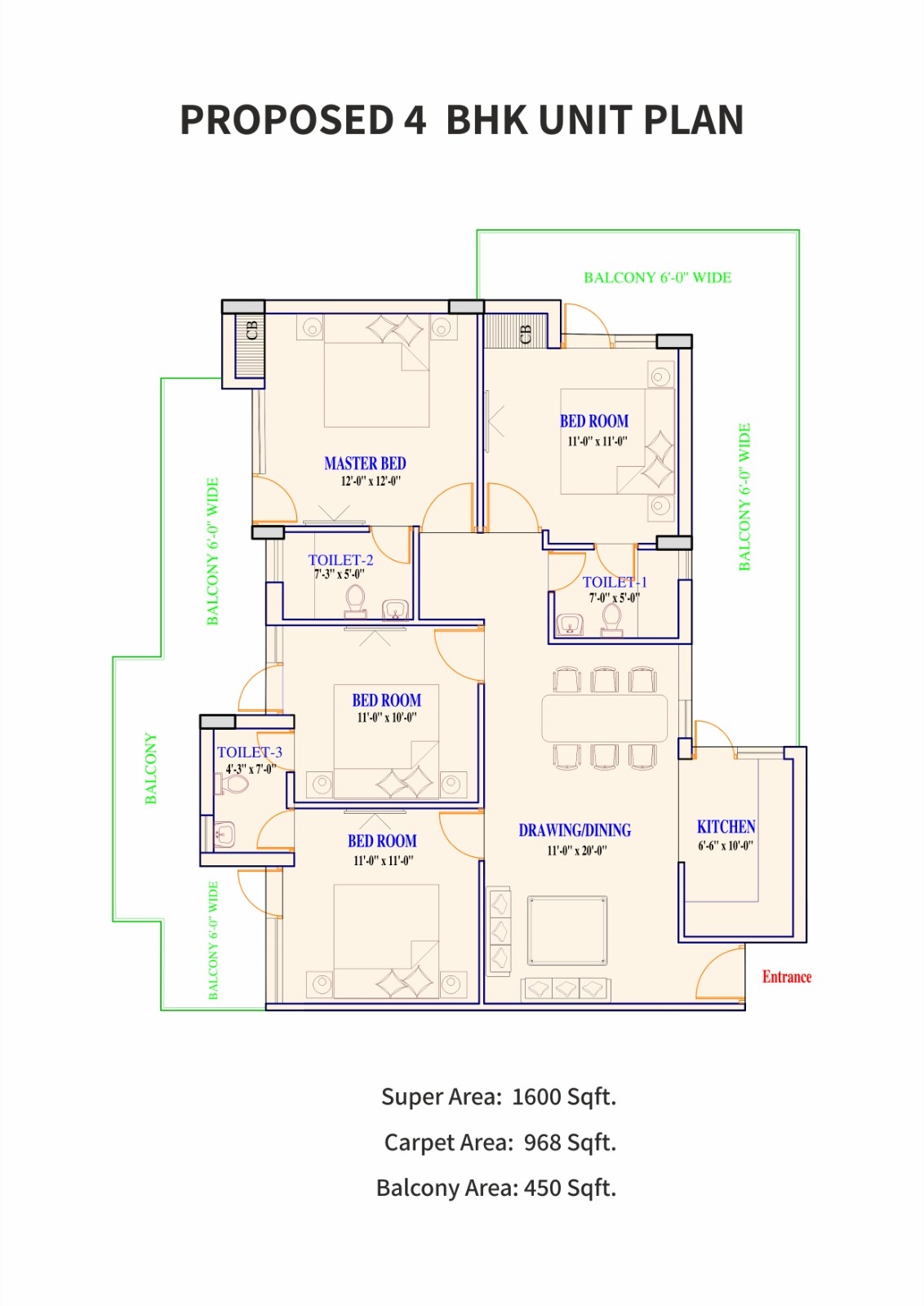 FLOOR PLAN 4bhk 1600 sq.ft